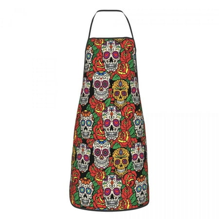 

Funny Day Of The Dead Mexican Sugar Skull Bib Aprons Women Men Kitchen Chef Flower Tablier Cuisine for Cooking Baking Painting