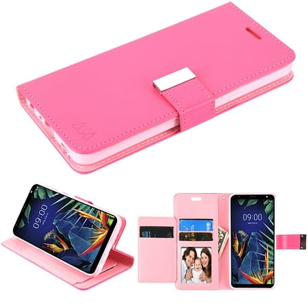 LG K40 Phone Case Luxury PU Leather Flip ID Credit Card Cash Wallet Holder Dual Fold Book Cover Stand Pouch Folio Magnet with extra 5 Slots Card Pocket HOT PINK Phone Case Cover for LG K40 (Best Card For Rebuilding Credit 2019)