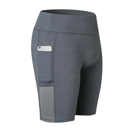 Plus Size Ladies Women High Waist Yoga Shorts Sports Shorts With Pockets, S-XXL Fitness Fifth Pants Leggings Active Wear Compression Running Jogging Riding Gym Exercise Long Workout Grey