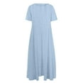 thumbnail image 3 of Oplxuo Women's Summer Baggy Cotton Linen Dress Loose Crew Neck Short Sleeve Swing Casual Babydoll Midi Dresses with Pockets, 3 of 3