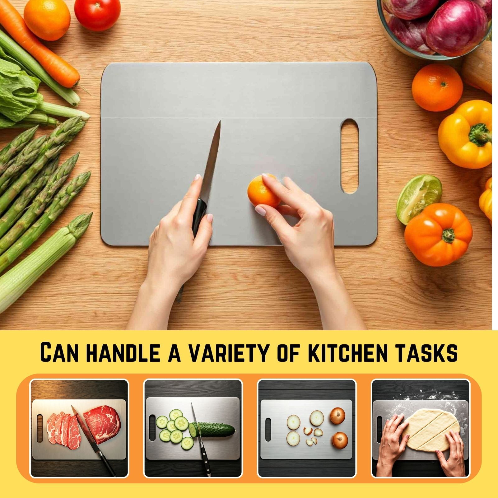 Titanium Cutting Board Set of 3 – 100% Pure Titanium Chopping Boards, Double-Sided, Hygiene & Durable, Dishwasher Safe (S+M+L)