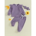 thumbnail image 3 of Newborn Girl Fall Outfits 3 6 9 12 18 24 Months 3Pcs Baby Girl Clothes Set Solid Color Crew Neck Long Sleeve Sweatshirts Long Pants Headband, 3 of 10