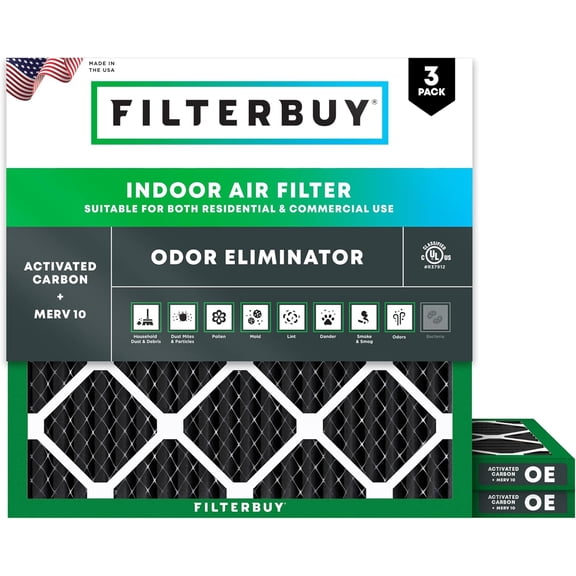 Filterbuy 10x10x1 Air Filter MERV 10 Odor Defense, Pleated HVAC AC Furnace Filter Replacement, 3-Pack