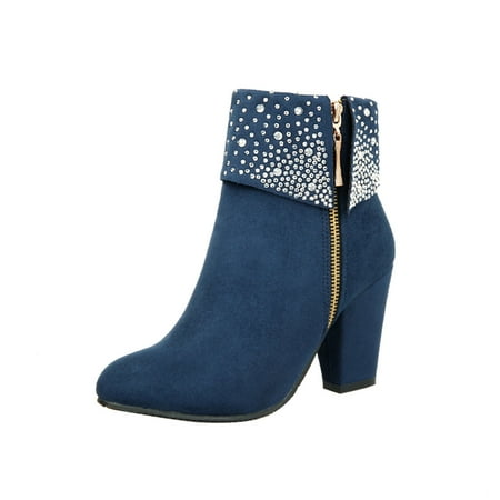 

Rdeuod Womens Boots High-Heeled Rhinestone Short Boots Wedding Boots