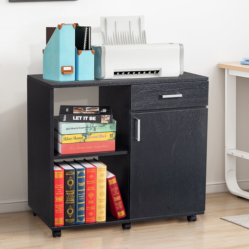 Canddidliike Office File Cabinets, Three Layers Left Frame Right Cabinet with MDF and PVC - Black