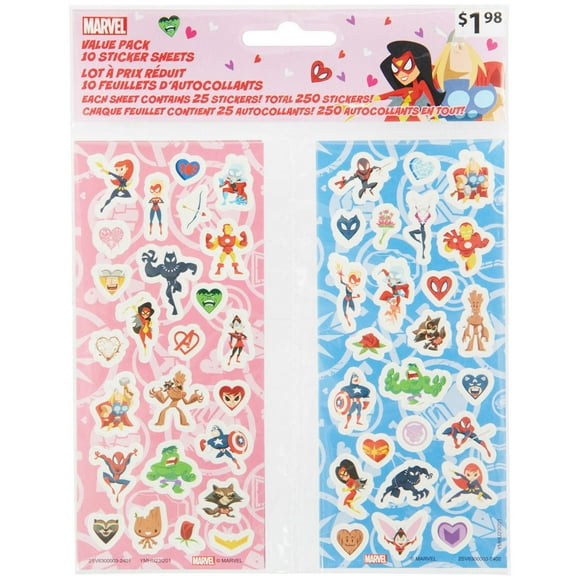 Autocollants Avengers pour la Saint-Valentin, Paquet de valeur, Multi-couleurs, 250 pièces