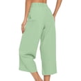 thumbnail image 5 of Womens Cropped Pants High Waisted Wide Leg Pleated Culottes Lightweight Casual Summer Trousers with Pockets for Travel Vacation,Green,XXL, 5 of 7