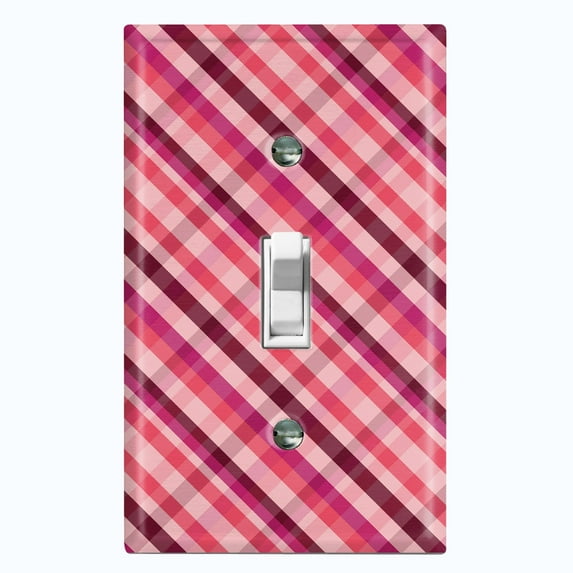 Metal Light Switch Plate Outlet Cover Vintage Red Pink Plaid Pattern WAL035