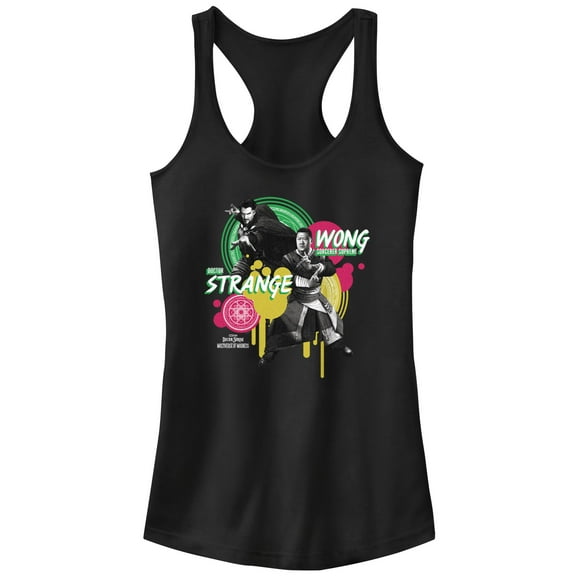 Junior's Marvel Doctor Strange in the Multiverse of Madness Strange and Wong Paint Splatter Racerback Tank Top Black 2X Large