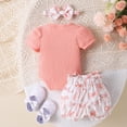 thumbnail image 3 of WIBACKER Newborn Baby Girls Clothes Infant Girls Summer 3PCS Outfits I'm New Here Print Short Sleeve Romper Floral Shorts Headband Set, 3 of 11