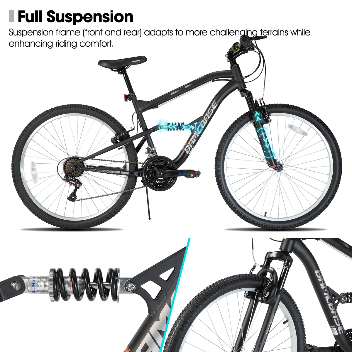 Hiland Full Suspension Mens Mountain Bike, 18-Speed, 26 Inch Wheel, V-Brakes Bike for Men Womens Adult Bicycle