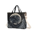 thumbnail image 2 of Corduroy Composite Fabric Tote Bag Magnetic Snap Large Capacity Crossbody Bag Beige Shoulder Strap Black Devil Dragon, 2 of 8