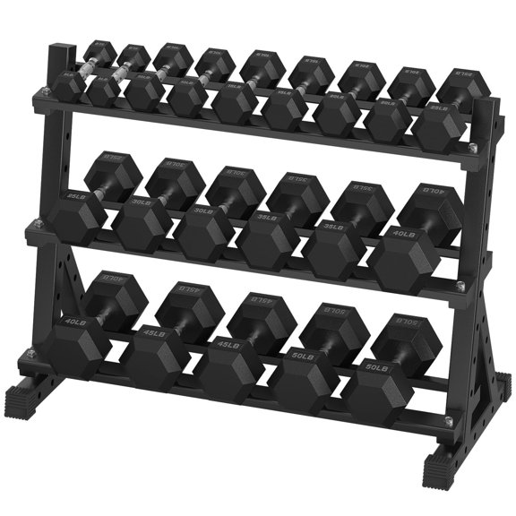 HANDBODE 550 lb Dumbbell Set Rubber Encased Hex Dumbbell Free Weights Dumbbells Set Home Weight Set with 3-Tier Dumbbell Rack