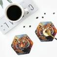 thumbnail image 4 of Honeii Colorful Plant Tiger print Leather Coaster Set of 4, ideal for safeguarding your furniture from drinks spills and effortless cleanup-Hexagon, 4 of 6