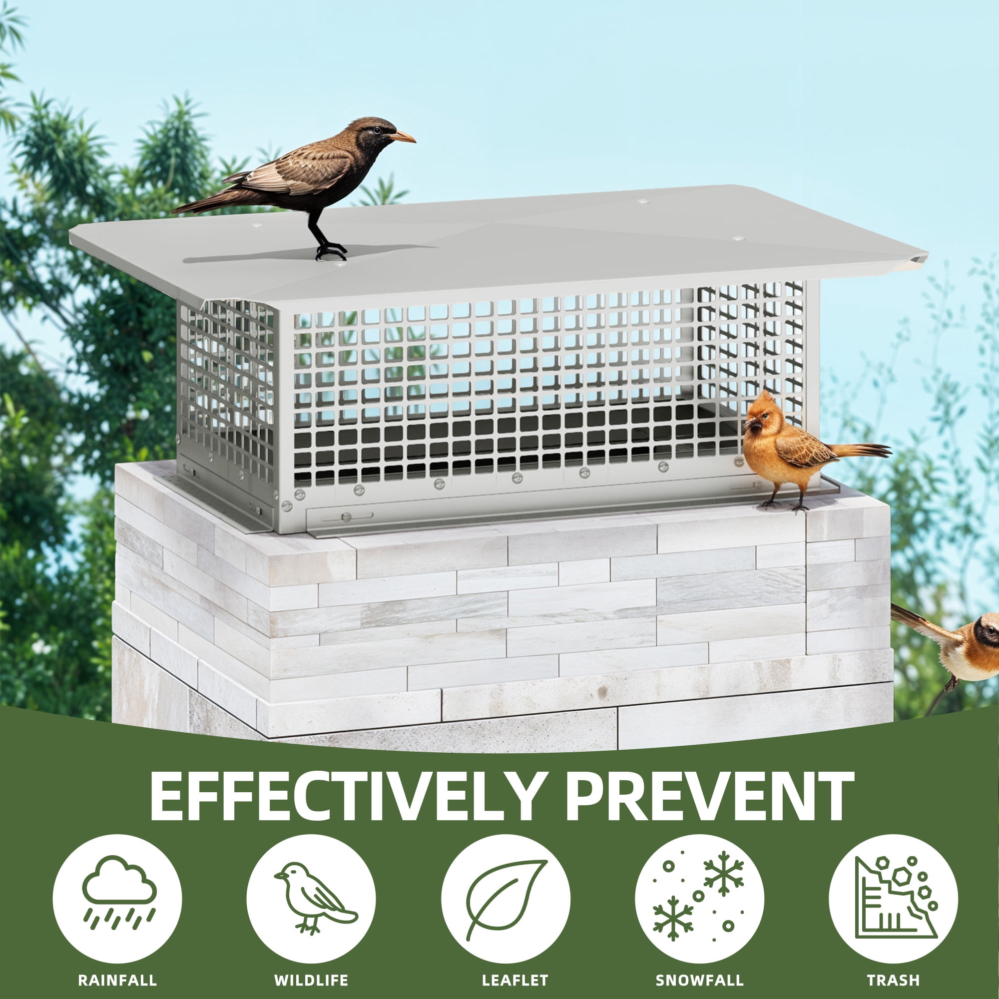 Uforic 24" x 13" Stainless Steel Chimney Cap, Heavy-Duty, Adjustable Fireplace Flue Cover, Rust-Resistant Iron, Weatherproof