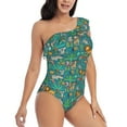 thumbnail image 3 of Easygdp Jungle Animals Women's One Shoulder Ruffle Monokini Bathing Suits with Removable Chest Pad, Quick Drying - Small, 3 of 8
