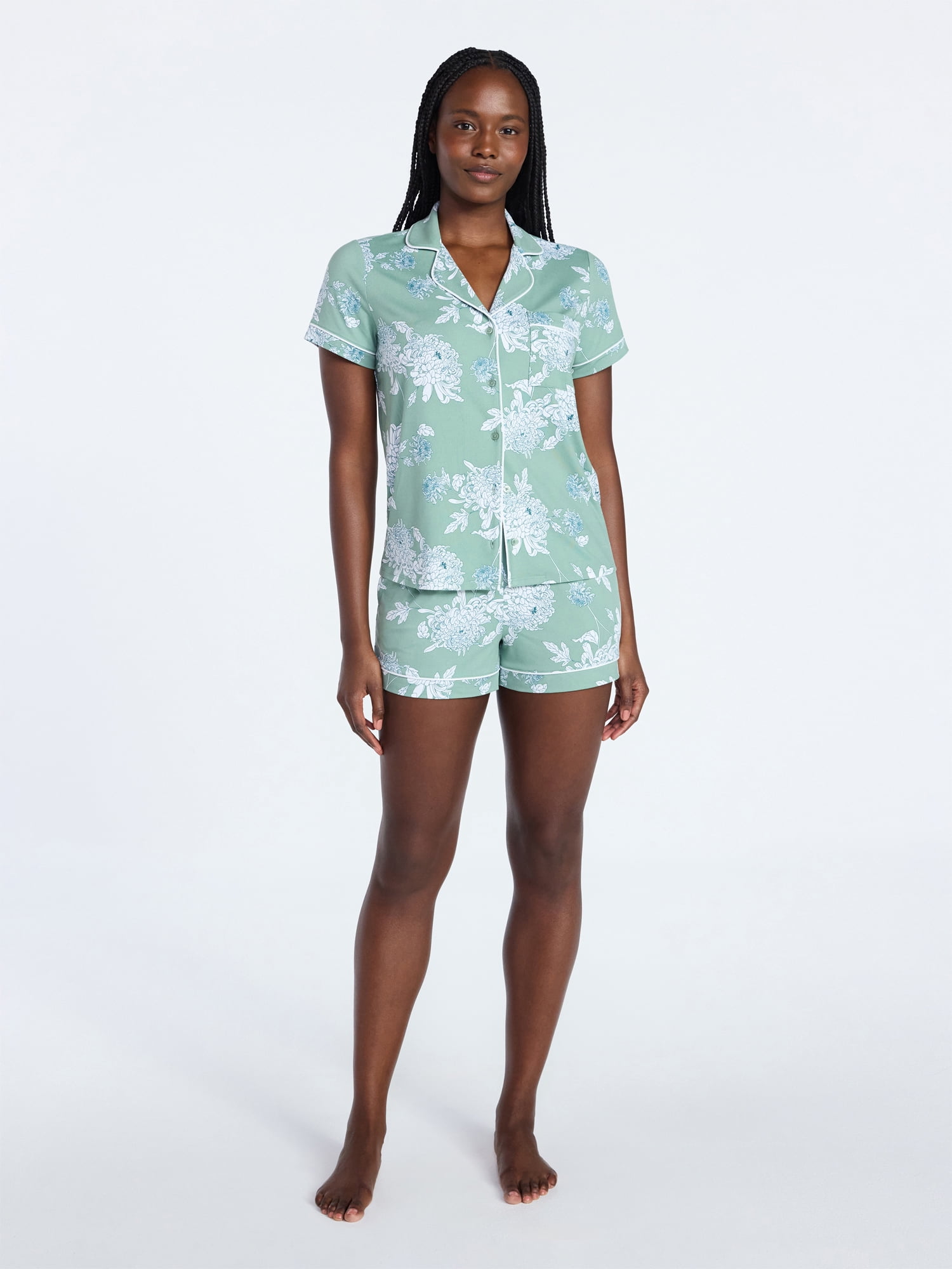 Joyspun Women's Dreamy Soft Collection Notch Collar Top and Shorts Pajama Set, 2-Piece, Sizes XS-3X