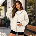 thumbnail image 2 of Hearthz Women Zip Up Hoodie Jacket Solid Color Drop Shoulder Womens Hoodies Zip Up Fall Winter Warm Sweatshirts for Women Trendy with Pocket Beige S, 2 of 6
