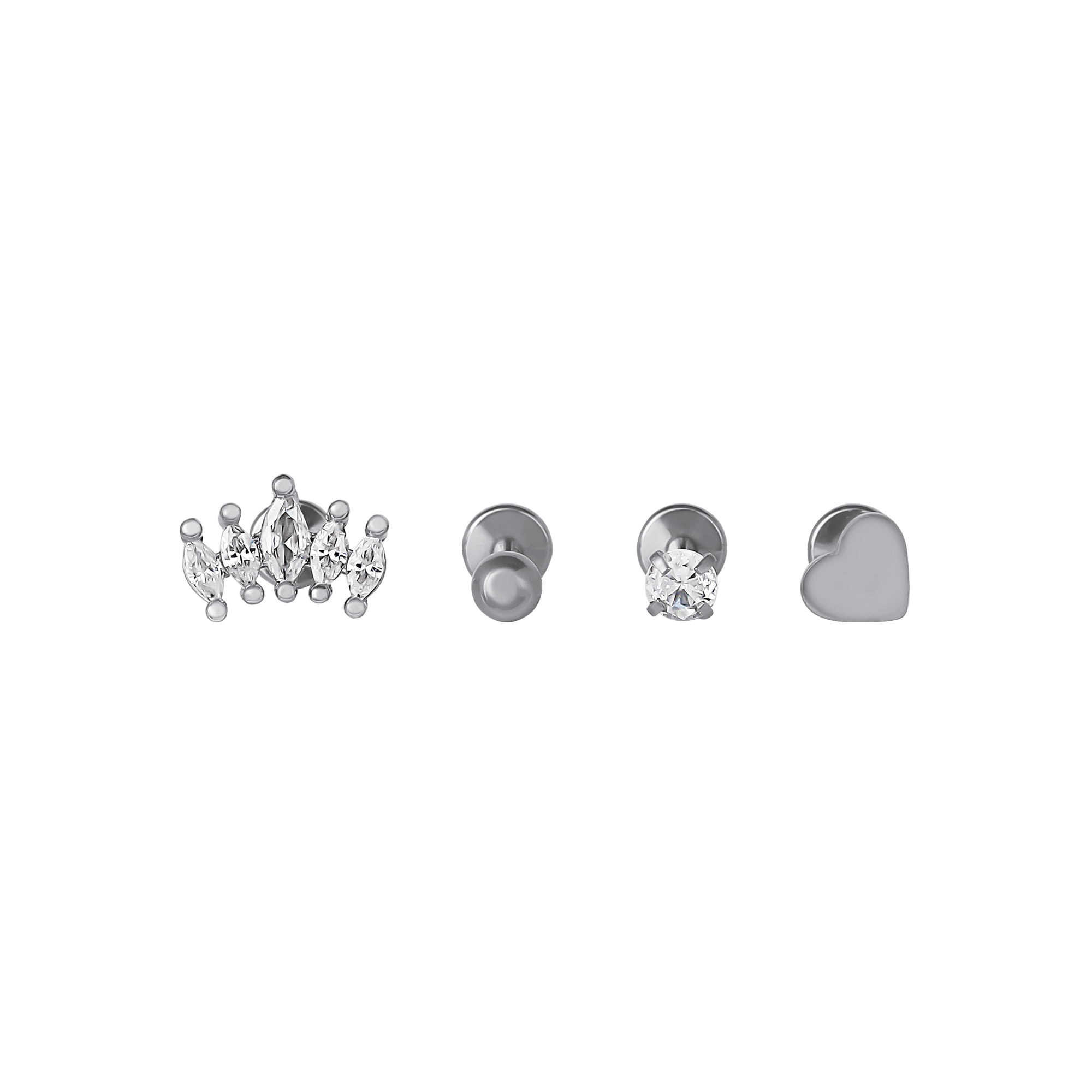 Body Jewelry Women's Stainless Steel 16G Cartilage Piercing Set with Cubic Zirconia, 4 Pack