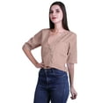 thumbnail image 5 of Moomaya Womens Printed Cotton V-neck Crop Top Elbow Sleeve Summer Clothing Boho Blouse, 5 of 7