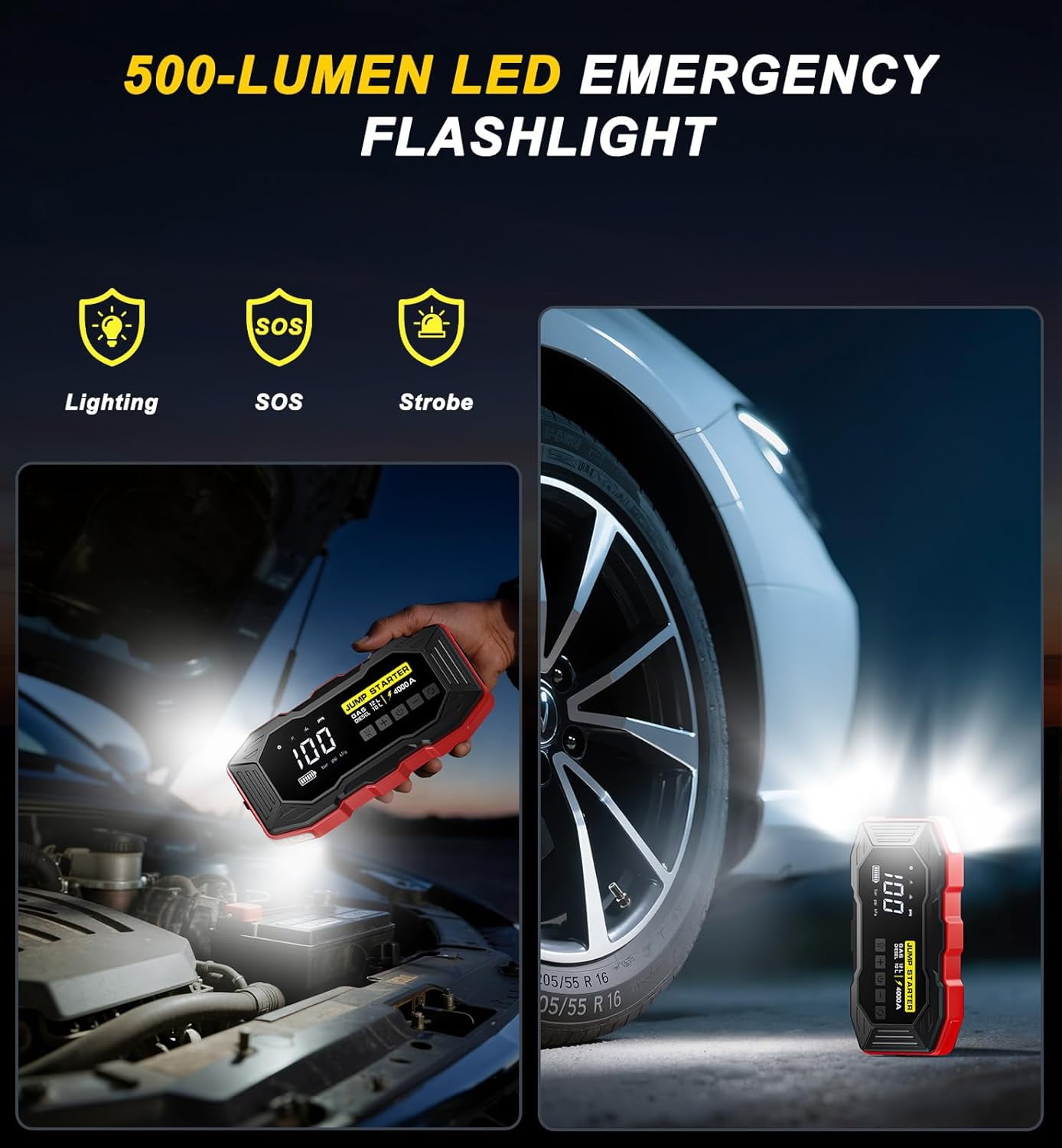 Jump Starter with Air Compressor 4000A 10000mAh 150PSI Portable Car Battery Jump Starter (All Gas/10L Diesel)