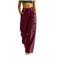 thumbnail image 3 of Oksale High Waisted Cargo Pants for Women Trendy Tall Straight Leg Pull On Pants with Multi Pockets Cozy Cotton Linen Pants Red M, 3 of 9