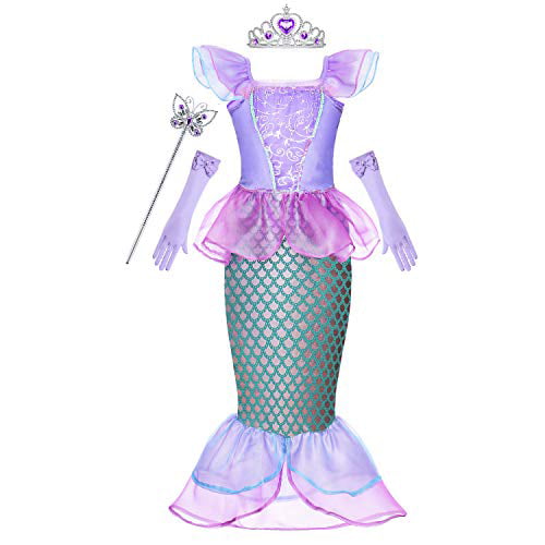 HenzWorld Little Mermaid Costume Dress Ariel Girls Halloween Princess Birthday Party Cosplay Outfit 1-10 Years 