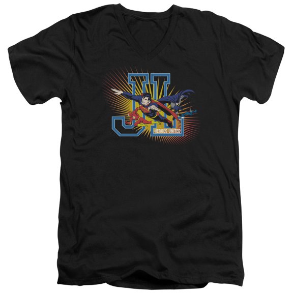 Jla - Heroes United - Slim Fit V Neck Shirt - X-Large