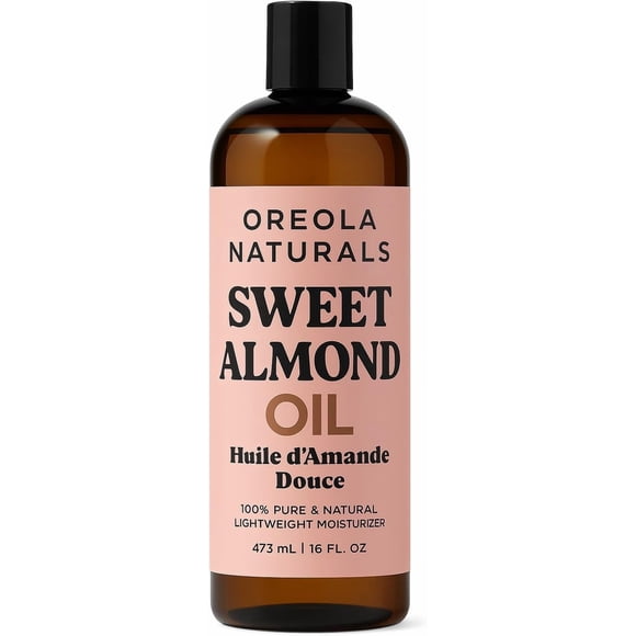 Sweet Almond Oil 16oz (473ml) – 100% Pure & Natural, Cold-Pressed, Lightweight Moisturizer for Skin, Hair & Body Oreola Naturals
