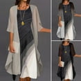 thumbnail image 1 of 2 Pcs/Set Women Coat Dress Set Contrast Color Thin See-through Mesh Pleated Gradient Shawl Dress Set Banquet Clothes, 1 of 13