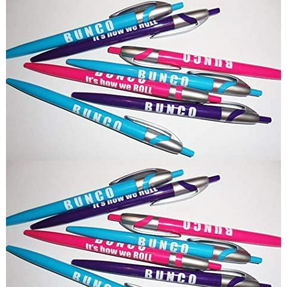 Bunco Pens - 6 Assorted Colors Pens - Bunco Supplies - Bunco Prizes -"BuncoThat's How We Roll"
