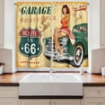 thumbnail image 2 of Route 66 Kitchen Curtains, Vintage Style Garage Poster with a Woman on Retro Car Service Repair Theme Print, Window Drapes 2 Panel Set for Kitchen Cafe Decor, 55" X 39", Peach Green, 2 of 3
