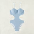 thumbnail image 2 of Uaswgudfs Women's One-Piece Swimsuit with Underwire Support, Side Cutouts, Decorative Chains, and Lower Cutouts for Pool Beachwear Light Blue M, 2 of 7