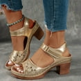 thumbnail image 6 of Womens Sandals Chunky Heel Gladiator Open Toe Casual Daily Summer Trendy Solid Color Peep Toe Women Footwear Women Beach Vacation Holiday Vintage Fashion Gold 6, 6 of 8