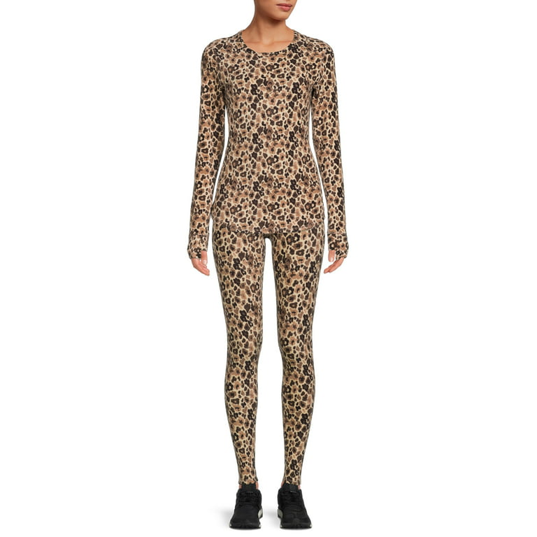 Cuddl Duds ClimateRight Women's Stretch Fleece Long Underwear High Waisted  Thermal Leggings (Abstract Cheetah)
