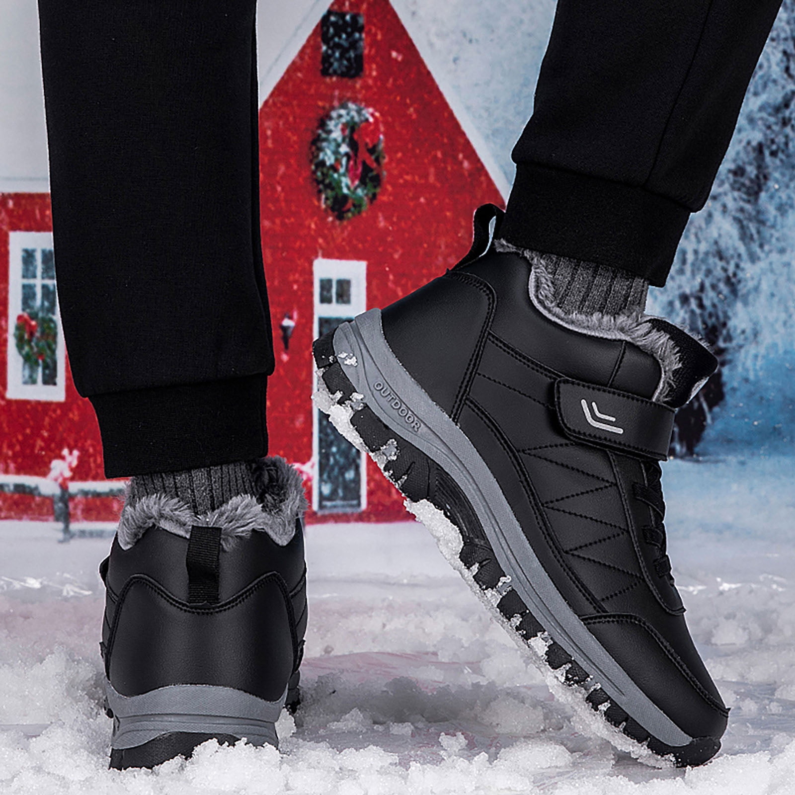Waterproof Snow Boots for Women Outdoor AntiSlip Trekking Hiking Shoes Lace up Hook and Loop Plush Lined Winter Booties Black 9