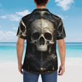 thumbnail image 4 of Honeii Gold Pattern Skull Print Men’s Hawaiian Shirt,Classic Button-Down Short Sleeve Shirt, for Beach, Vacation, and Outdoor Activities,X-Large, 4 of 7