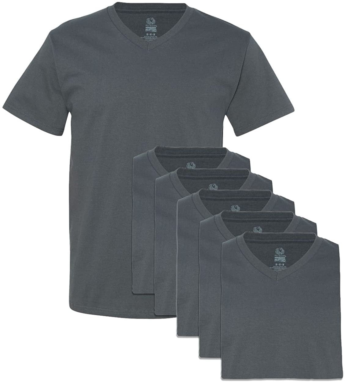 Fruit of the Loom Men's 6 Pack V-Neck T-Shirt, Charcoal Grey, Large ...