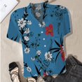 thumbnail image 2 of Gibobby Camiseta de Manga Corta con Cuello en V Camiseta suelta informal con cuello en V para mujer, blusa manga corta con estampado(Azul,XL), 2 of 5