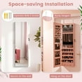 thumbnail image 4 of Moccha Wall Door Jewelry Armoire, 47.5" H Full Length Mirrored Jewelry Cabinet with 2 LED Lights and 2 Drawers, Lockable Jewelry Cabinet, Jewelry Organizer Storage for Bedroom, Pink, 4 of 9