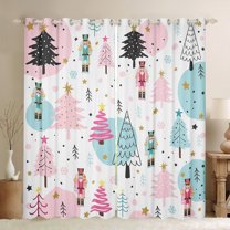Homewish Pink Xmas Tree Blackout Curtains Set of 2 (52x84 Each) for Kids, Kawaii Cartoon Nutcracker Window Curtains, Christmas Stars Curtains and Drapes, Curtains and Drapes Room Decor