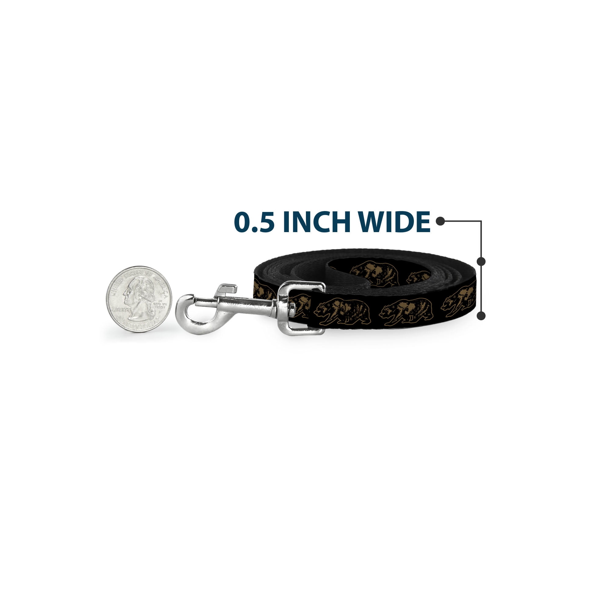 Buckle-Down Pet Leash, Dog Leash, California Grizzly Bear Outline Black Brown, 6 Feet Long 1.0 Inch Wide