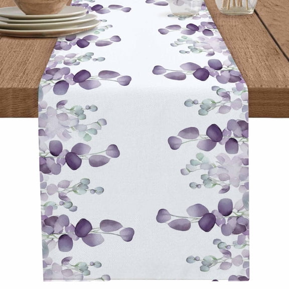 nqOlkjepod Purple Teal Botanical Table Runner 70 Inches Long Farmhouse Dress Scarves, Watercolor Spring Eucalyptus Leaves Dining Tablerunner for Coffee Table/Kitchen Island/Party Décor, 13" x 70"