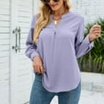 thumbnail image 4 of Defitshape Women's Long Sleeve Top Chiffon Shirt Spring Loose Fit Elegant V Neck Summer Comfy Fashion Blouse Top Purple Small, 4 of 4