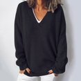 thumbnail image 2 of Duoif Sweaters for Women, Women's V Neck Shoulder Sweater Knitted Top Outer Sweater Autumn and Winter Long Sleeved Solid Color Pullover Womens Sweaters Black XXL, 2 of 5