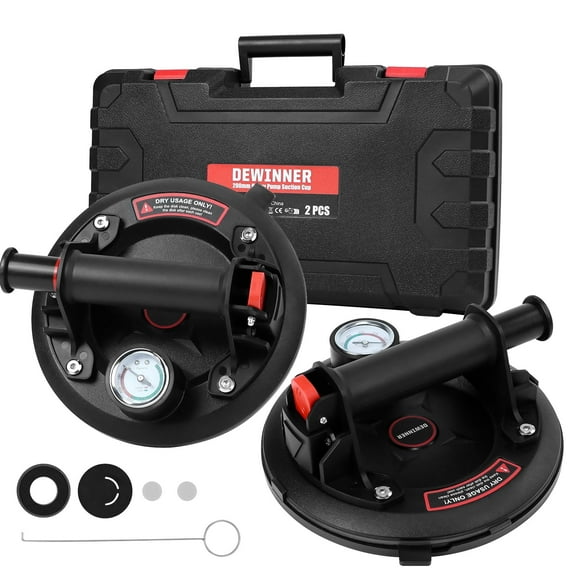 DEWINNER 2 Pack  8" Heavy Duty Glass Suction Cups, Glass Suction Cups to Lift Large Glass with 660 lbs Load Capacity, Vacuum Suction Cup to Lift Large Glass,  Window, Tile