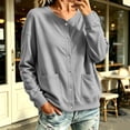 thumbnail image 3 of Women's Casual Snap Button Cardigan Jacket, Long Sleeve Crew Neck Lightweight Sweatshirt Coat with Pockets, Solid Color Fall Outerwear, 3 of 7