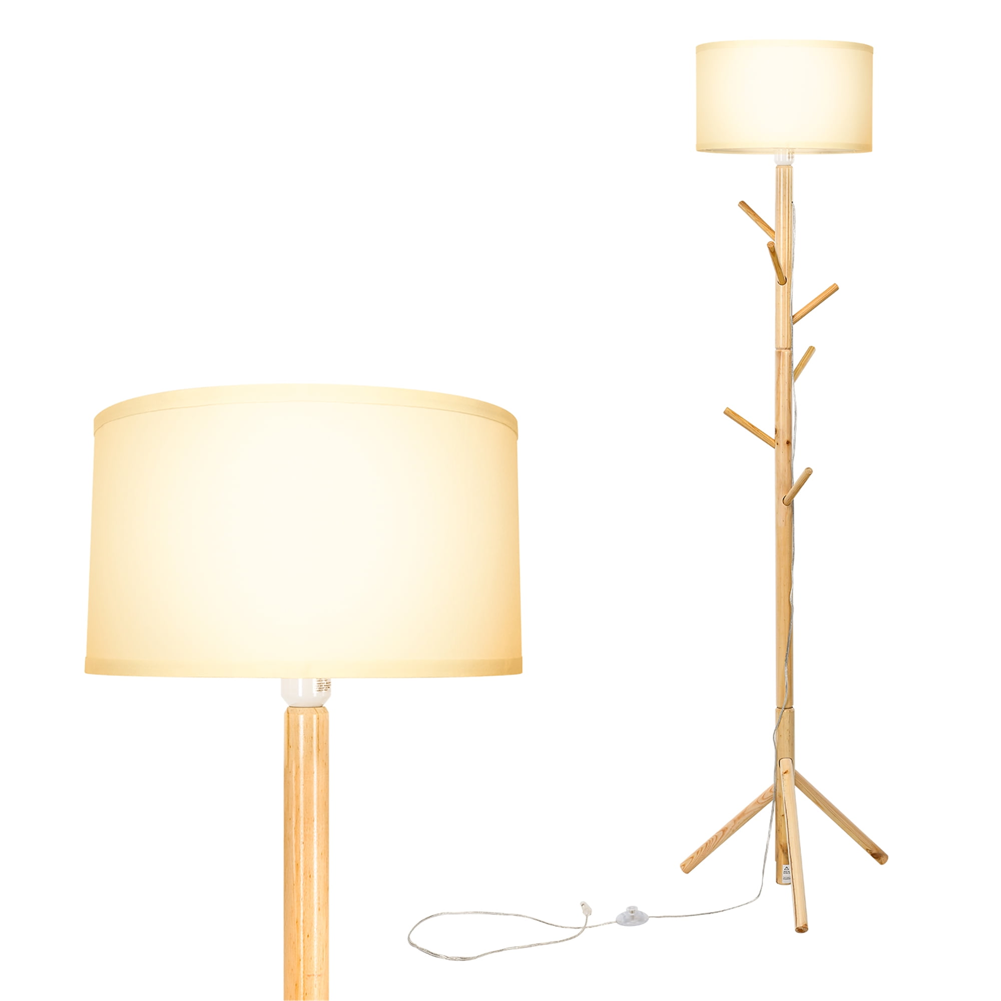 Costway Modern Wood Tripod Standing Floor Lamp Coat Rack for Living Room Bedroom Walmart