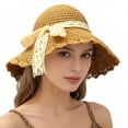 thumbnail image 4 of AirLoni Straw Hats For Women Elegant Lace Bow Hat Oversized Wide Brim UV Protection Natural Woven Lightweight Breathable Vacation Travel Outdoor Beach Hats Khaki,A, 4 of 4