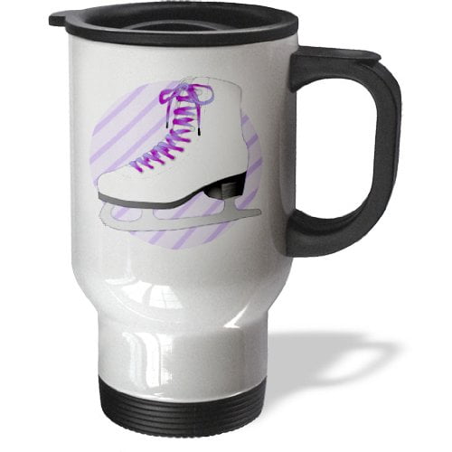 3dRose Figure Skating Gifts Purple Ice Skate on Stripes, Travel Mug, 14oz, Stainless Steel by 3dRose